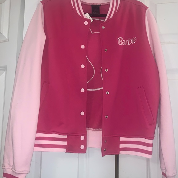 Barbie Varsity jacket sweatshirt material. NWT Hottopic original buyer. Perfect - Picture 2 of 5